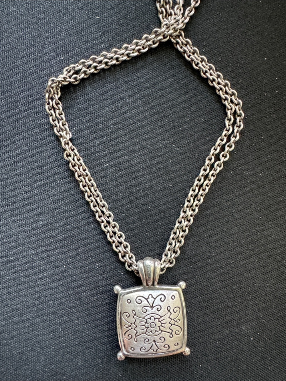 Brighton reversible square gold and silver plate Double Chain pendant necklace